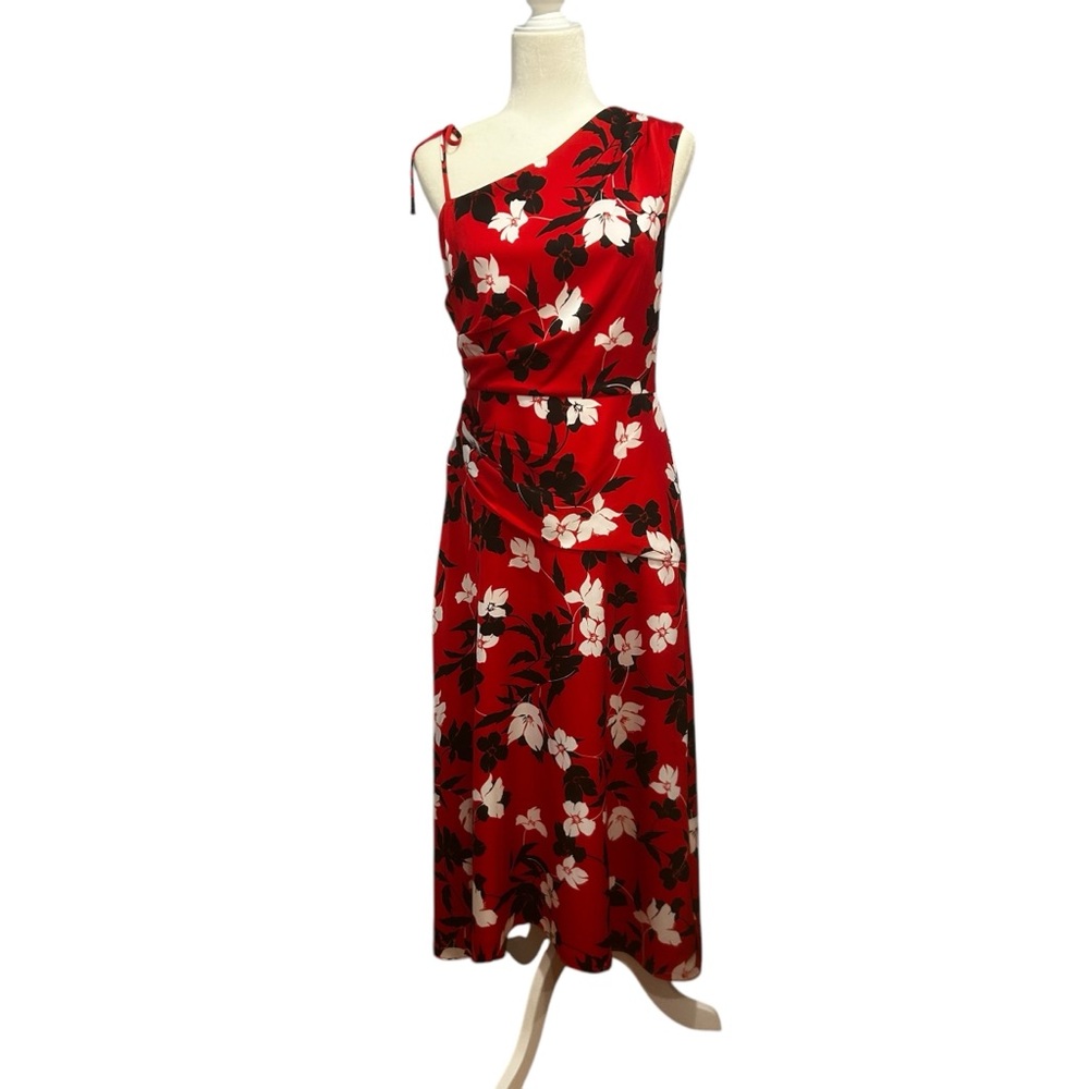 BCBG MAXAZRIA floral dress midi red/black NEW womens medium fancy wedding romant - Picture 2 of 16